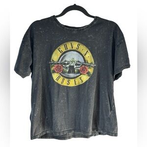 Guns N’ Roses Grunge Wash Band Acid Wash Tee Black Charcoal Oversized Women’s M
